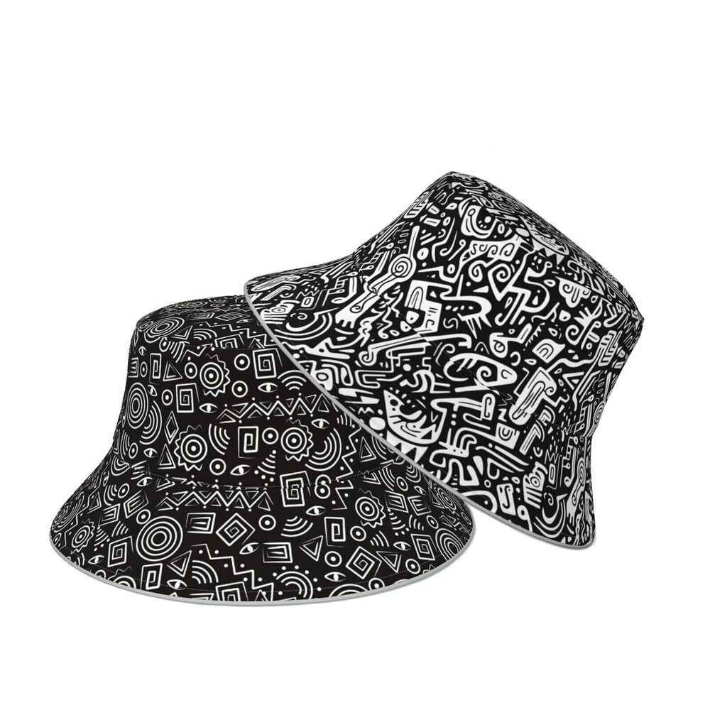 1148 Vintage National Tribal Black and White Bucket Hat Beach Summer Sun